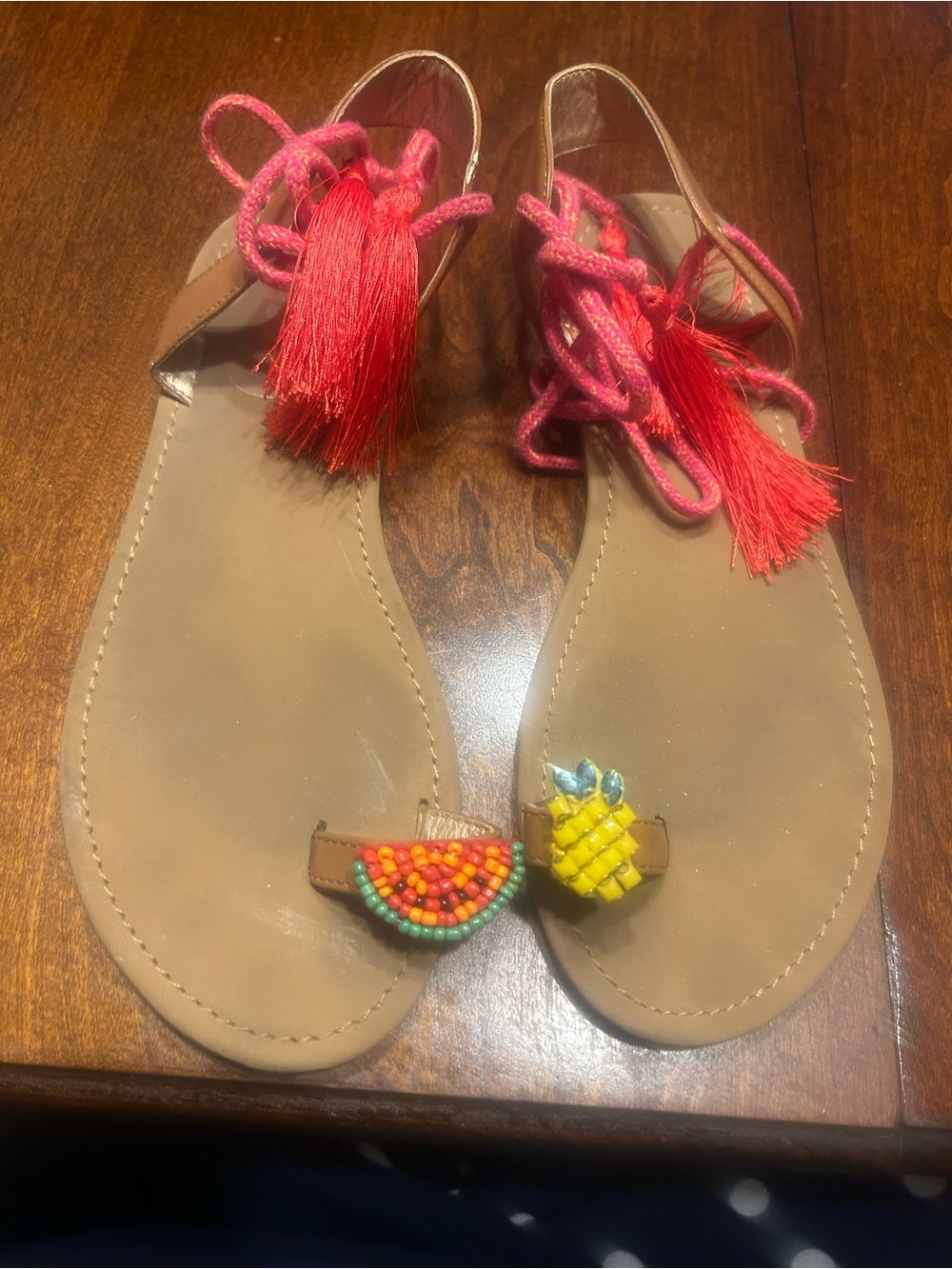Circus by Sam Edelman Pink Tassel Toe-Ring Sandals with Fruit Bead Accents